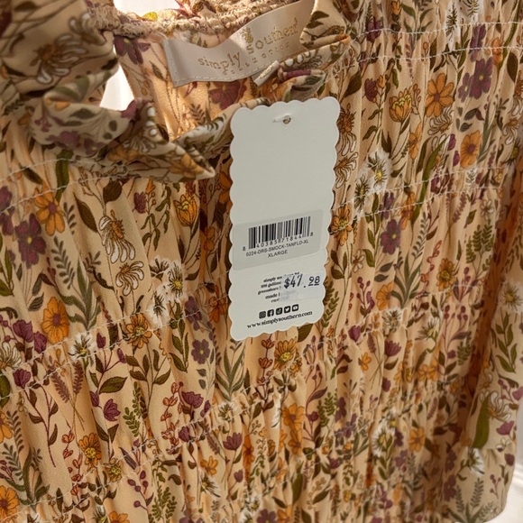 Simply Southern Smocked Floral Midi Dress - Yellow and Brown - Picture 3 of 5
